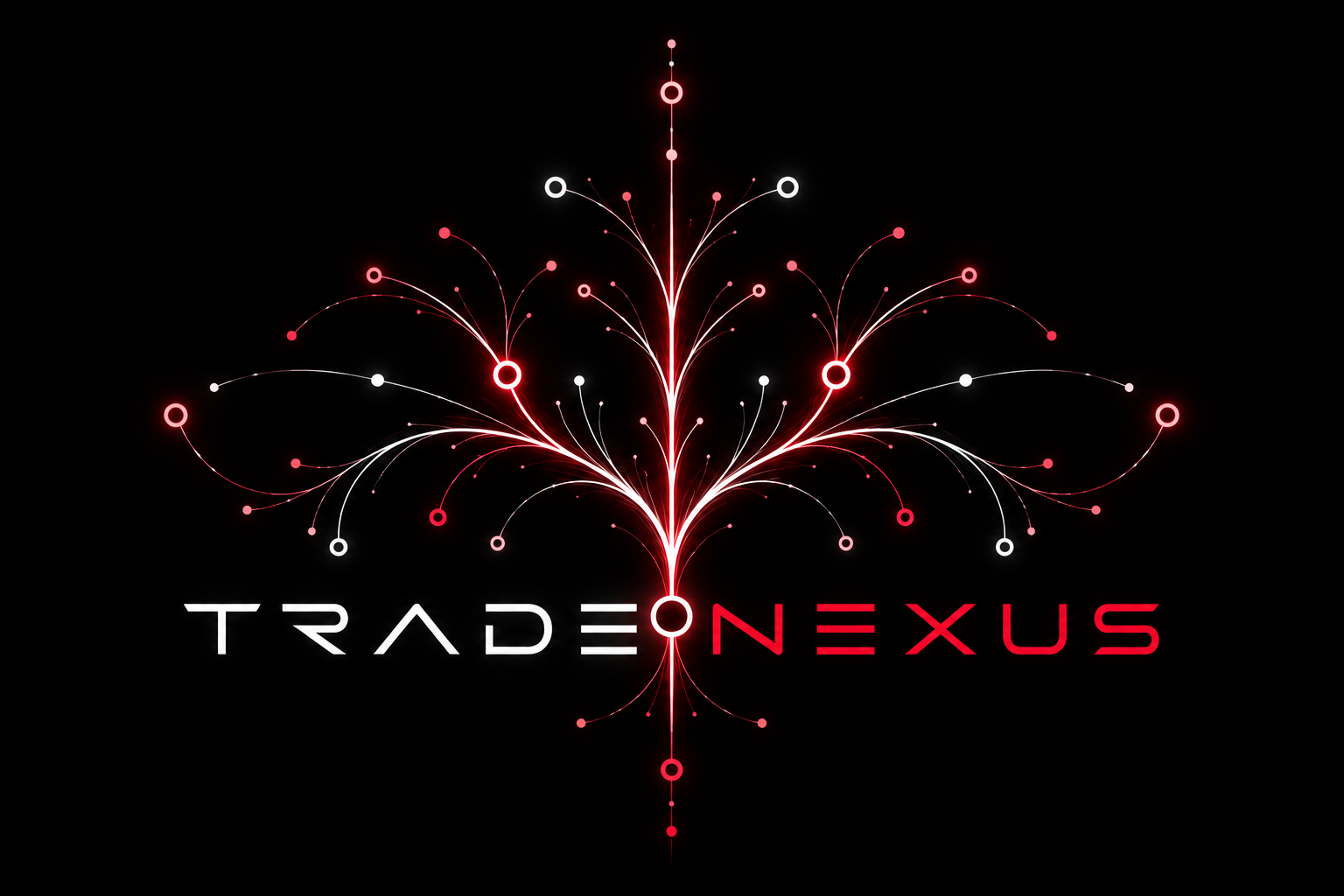 Logo TradeNexus: un ramo luminoso rosso e bianco su sfondo scuro