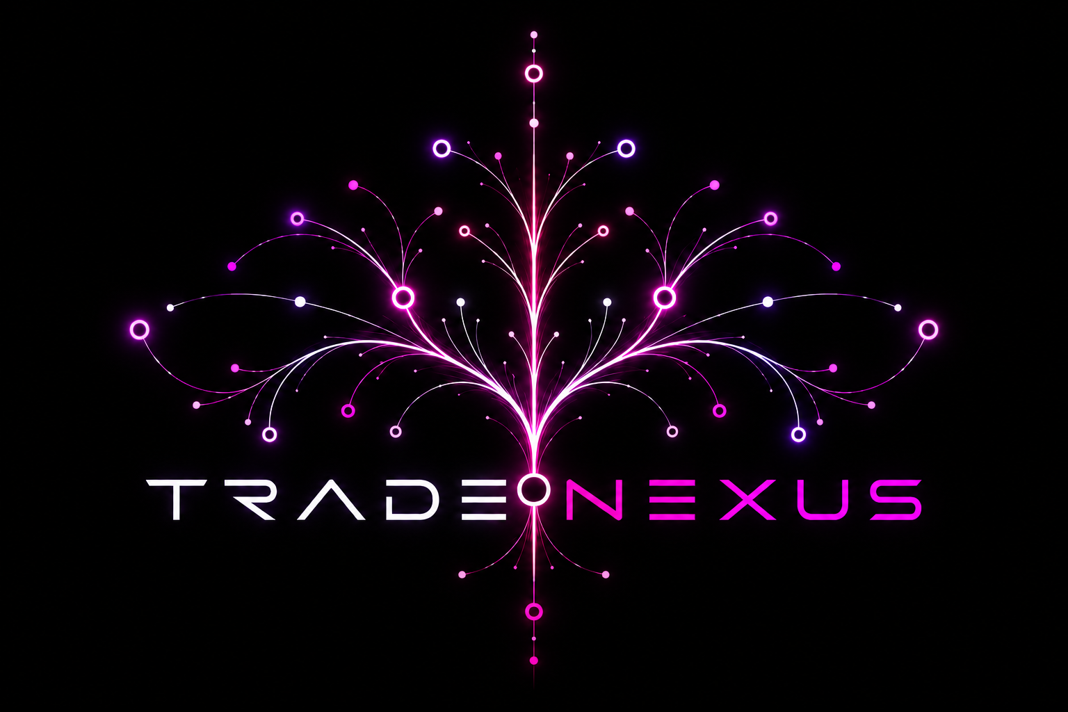 Logo TradeNexus: un ramo luminoso rosso e bianco su sfondo scuro